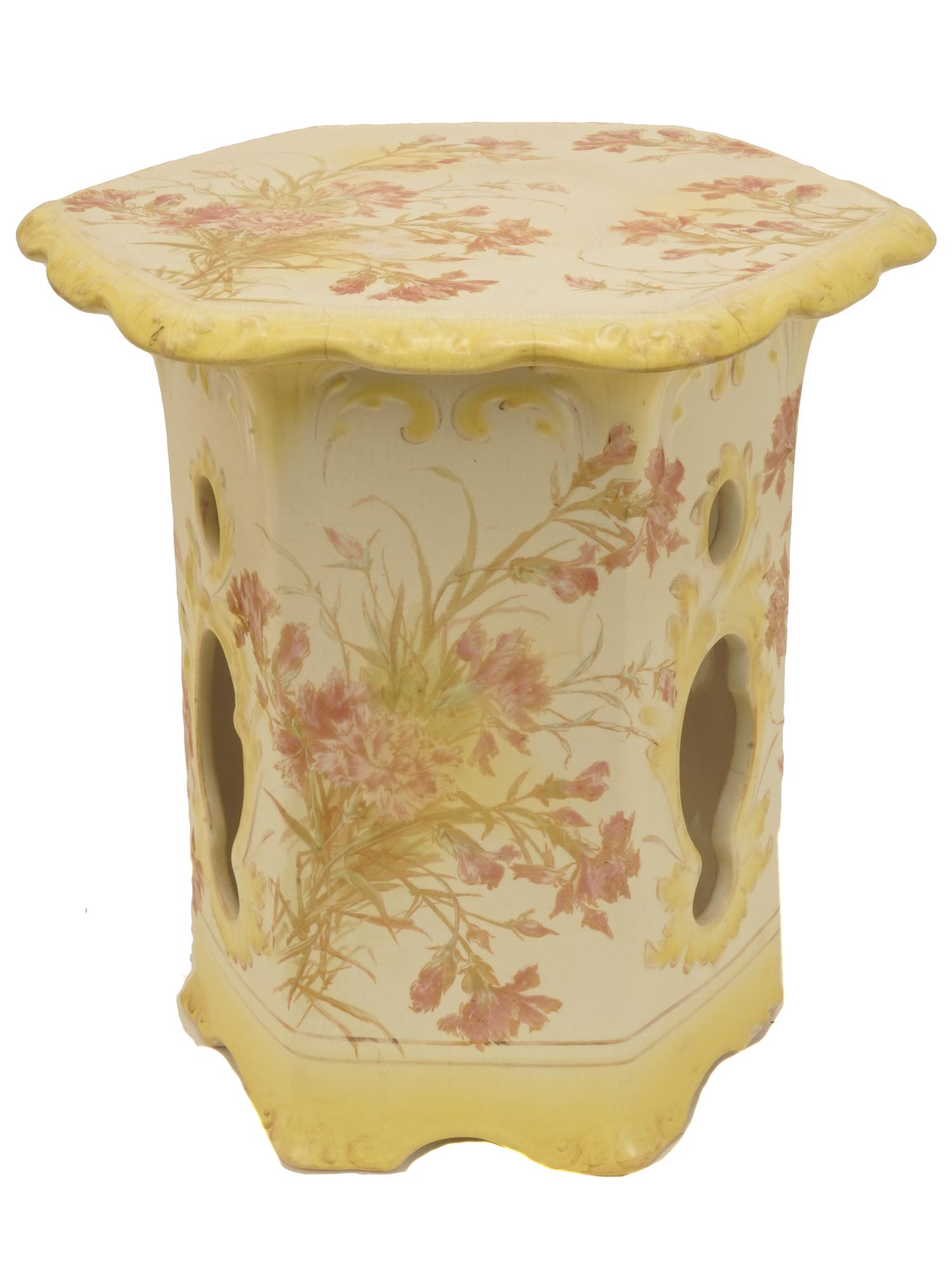 JAPANESE HAND PAINTED YELLOW PINK PORCELAIN STOOL PIC-0